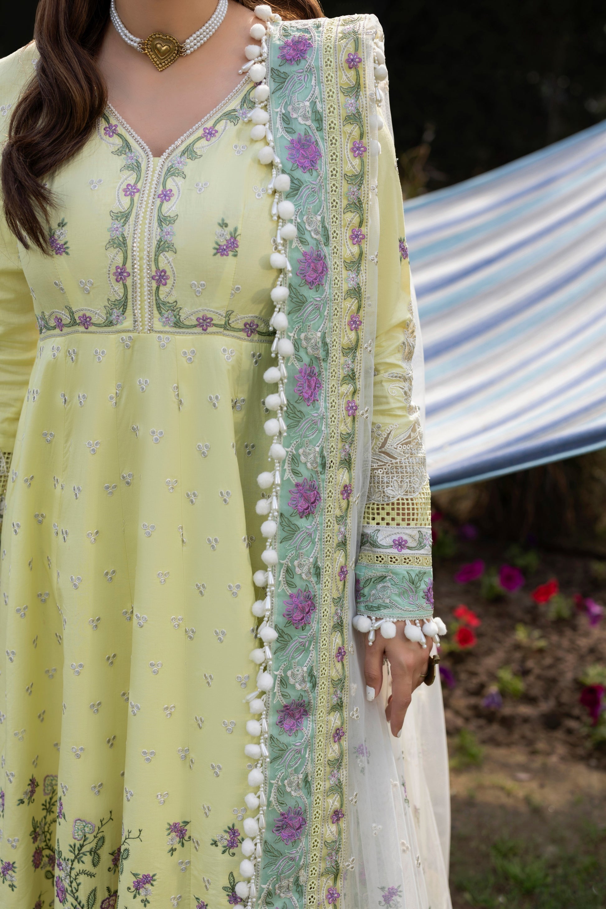 ANEEAS 3PC LAWN EMBROIDERED SHIRT WITH NET EMBROIDERED DUPATTA AND TROUSER  728