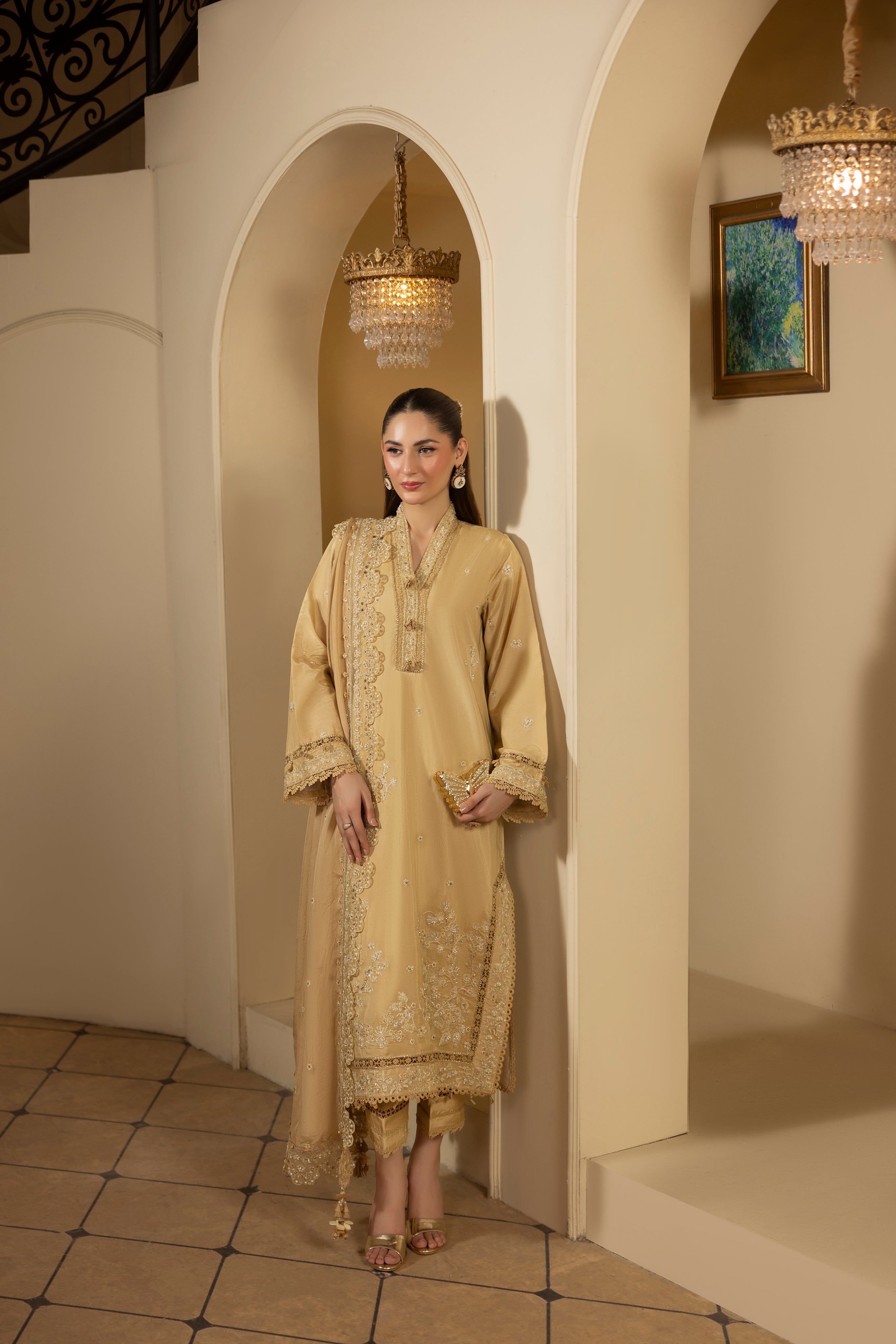 DESERT GOLDRAW -RAW SILK HAND EMBELLISHED EMBROIDERED- 744