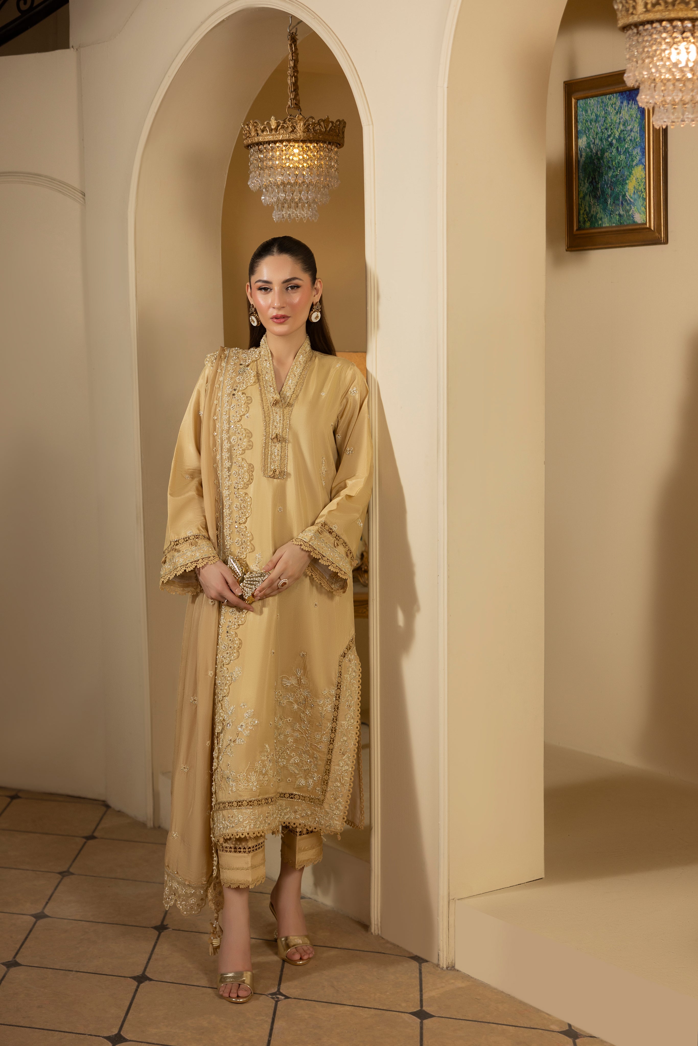DESERT GOLDRAW -RAW SILK HAND EMBELLISHED EMBROIDERED- 744