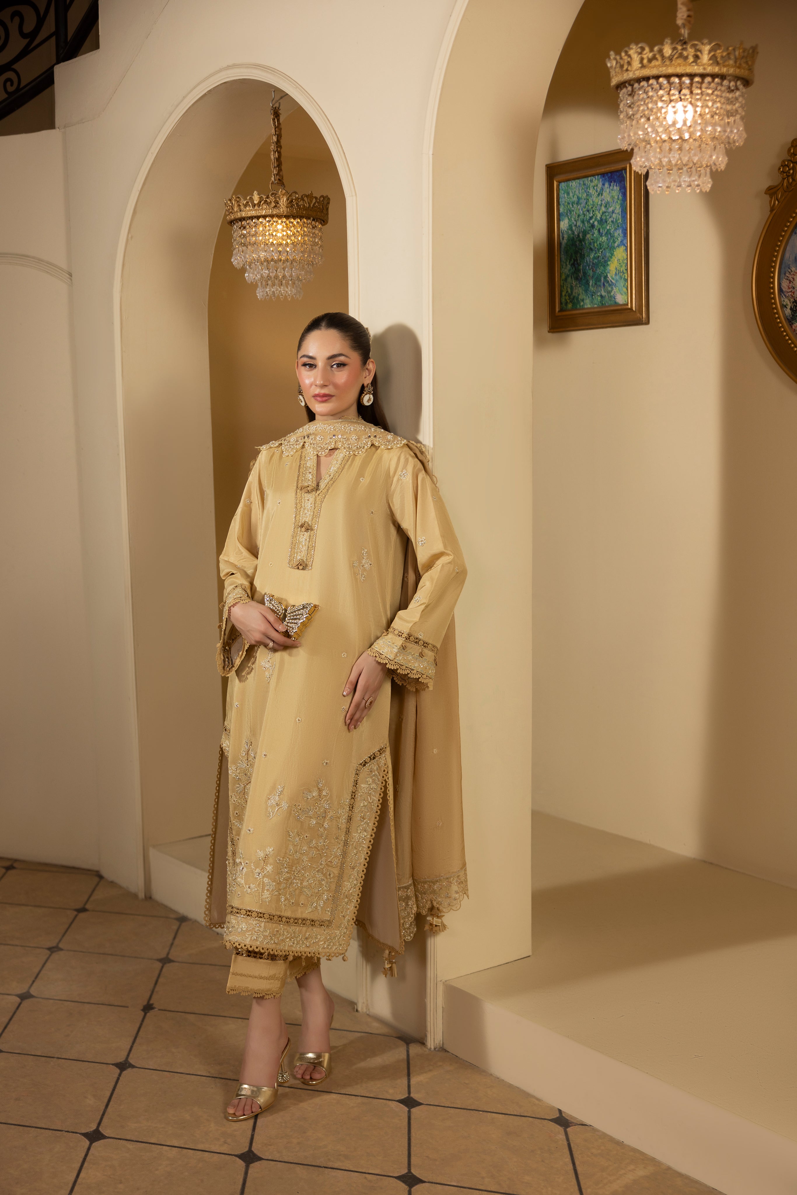 DESERT GOLDRAW -RAW SILK HAND EMBELLISHED EMBROIDERED- 744