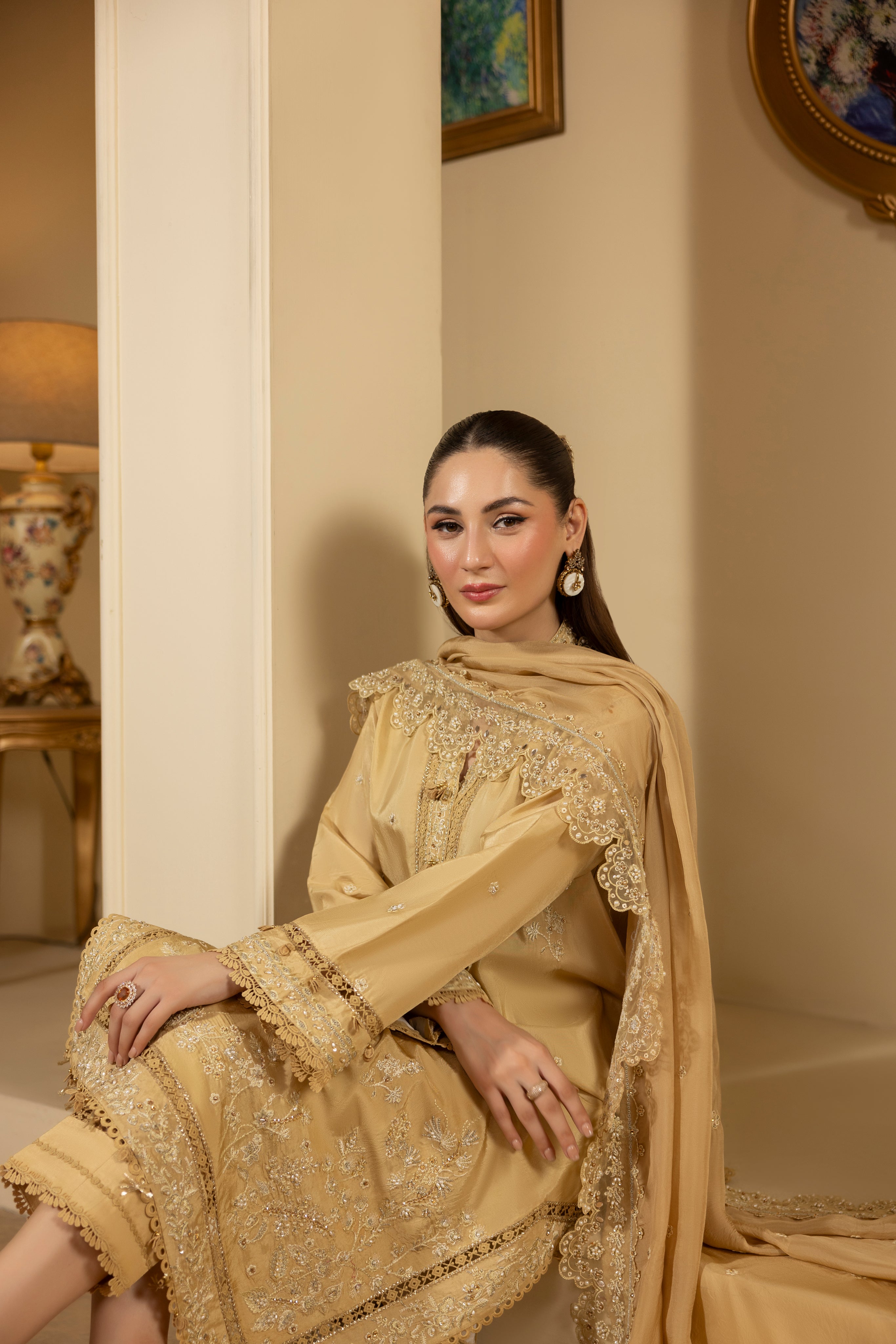DESERT GOLDRAW -RAW SILK HAND EMBELLISHED EMBROIDERED- 744