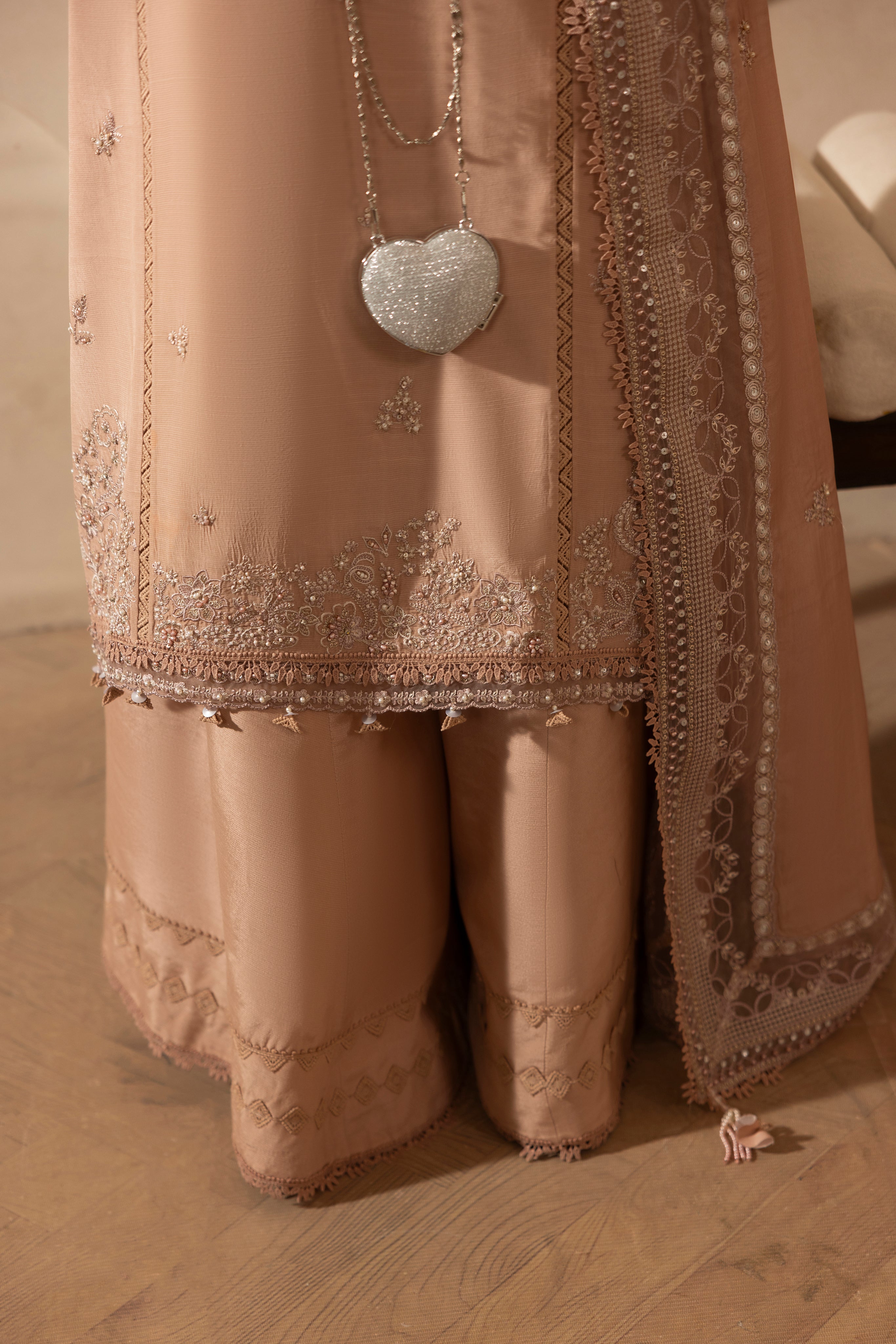 DUSTY ROSE-RAW SILK HAND ENSEMBLE EMBROIDERED- 745