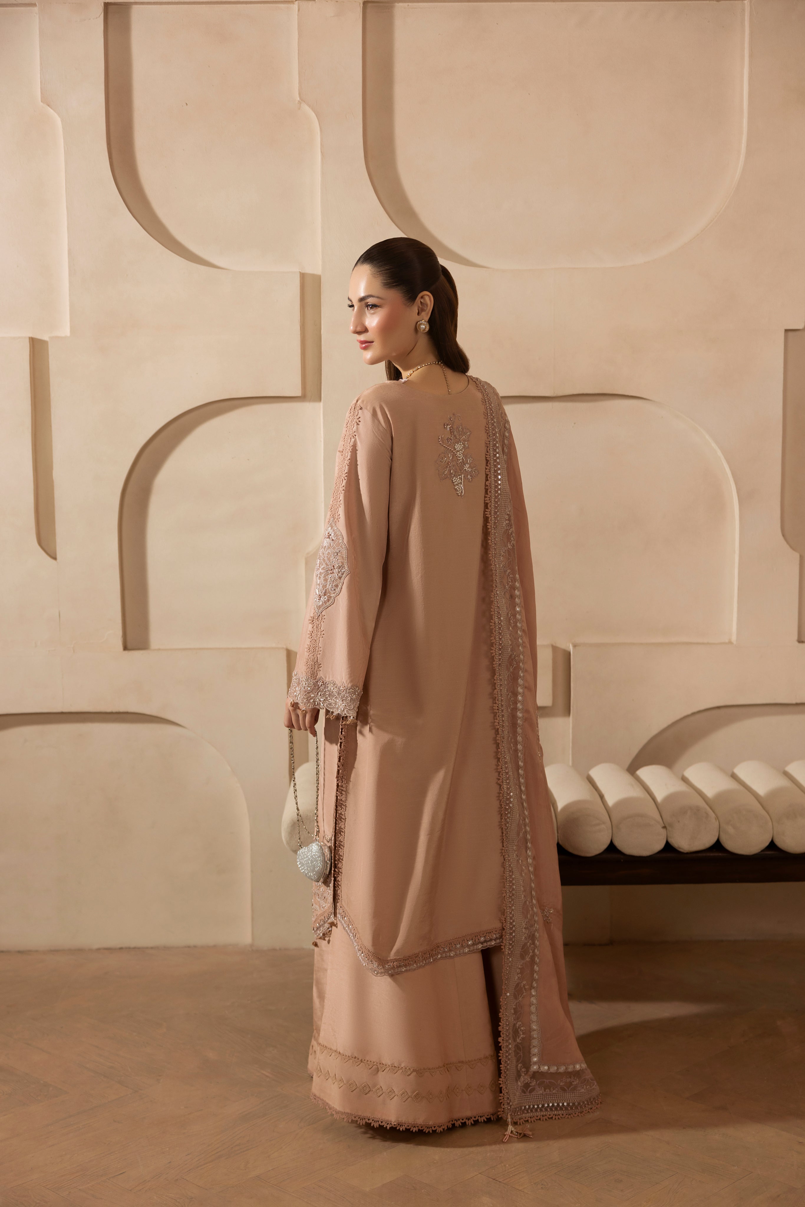 DUSTY ROSE-RAW SILK HAND ENSEMBLE EMBROIDERED- 745