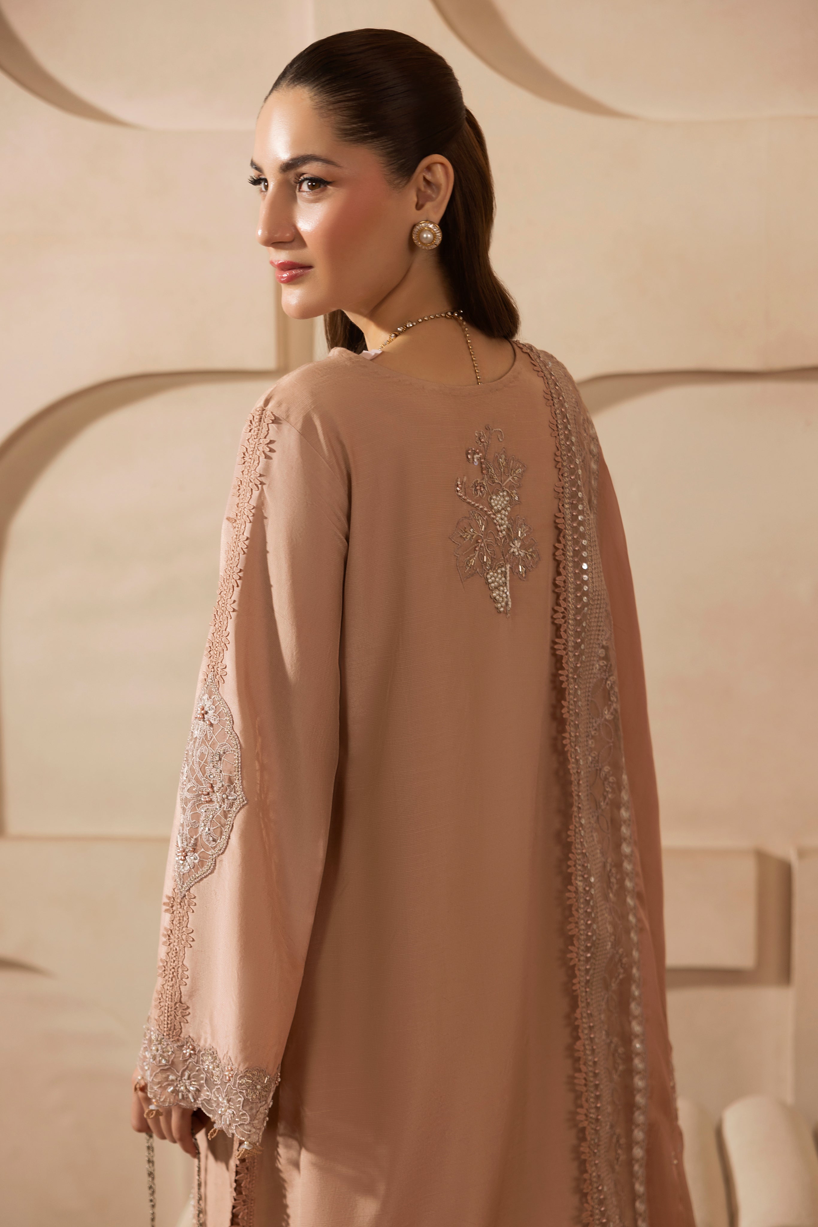 DUSTY ROSE-RAW SILK HAND ENSEMBLE EMBROIDERED- 745