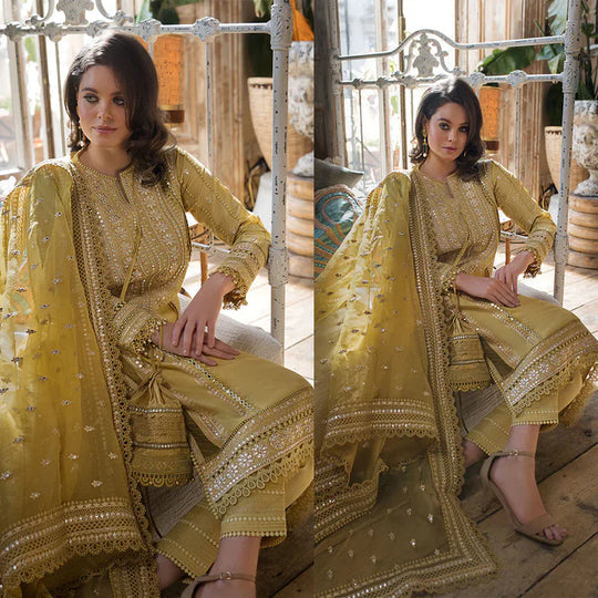 3 Piece Embroidered Lawn Suit with Organza dupatta SB62