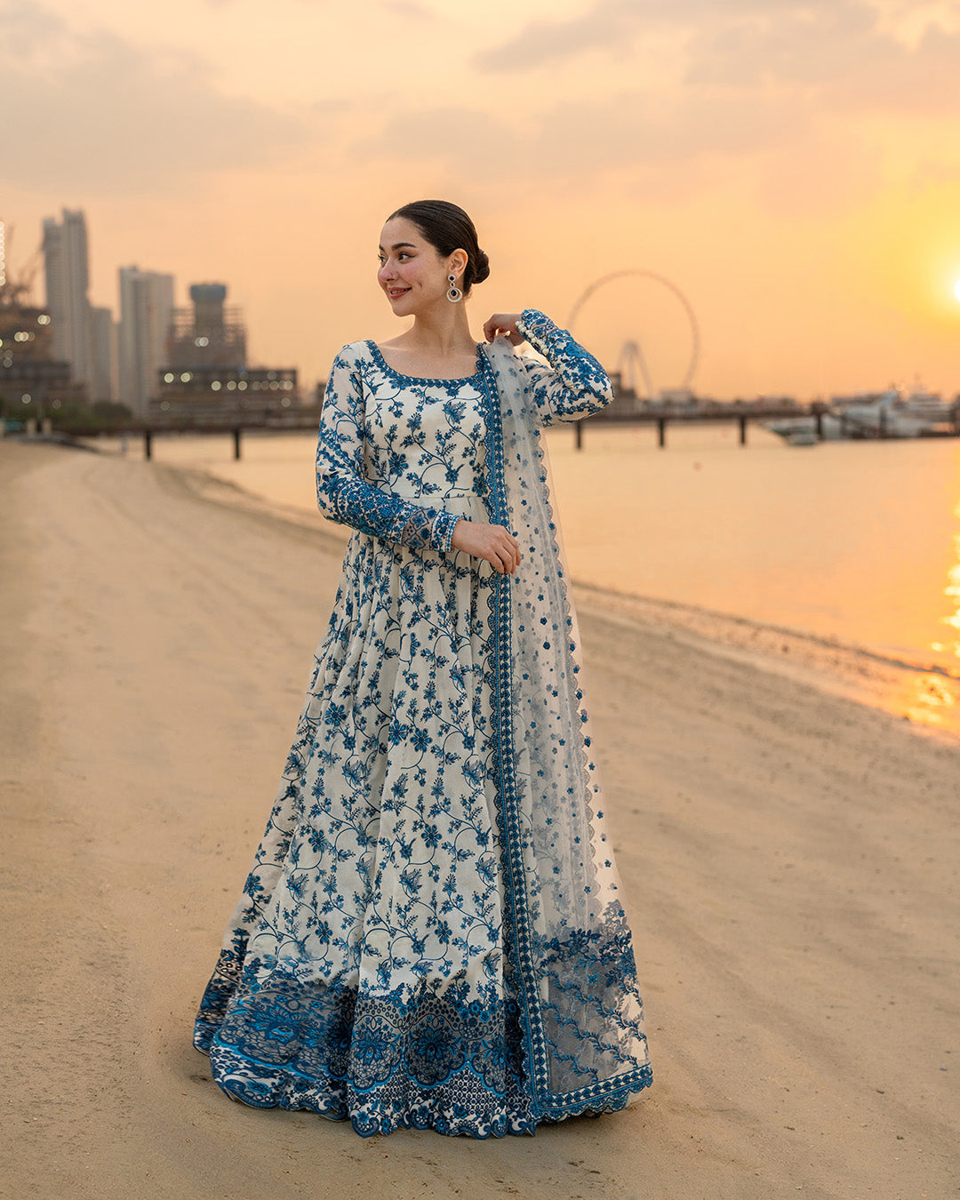 FAIZA SAQLAIN  3PC LAWN EMBROIDERED SHIRT WITH NET EMBROIDERED DUPATTA AND TROUSER 718