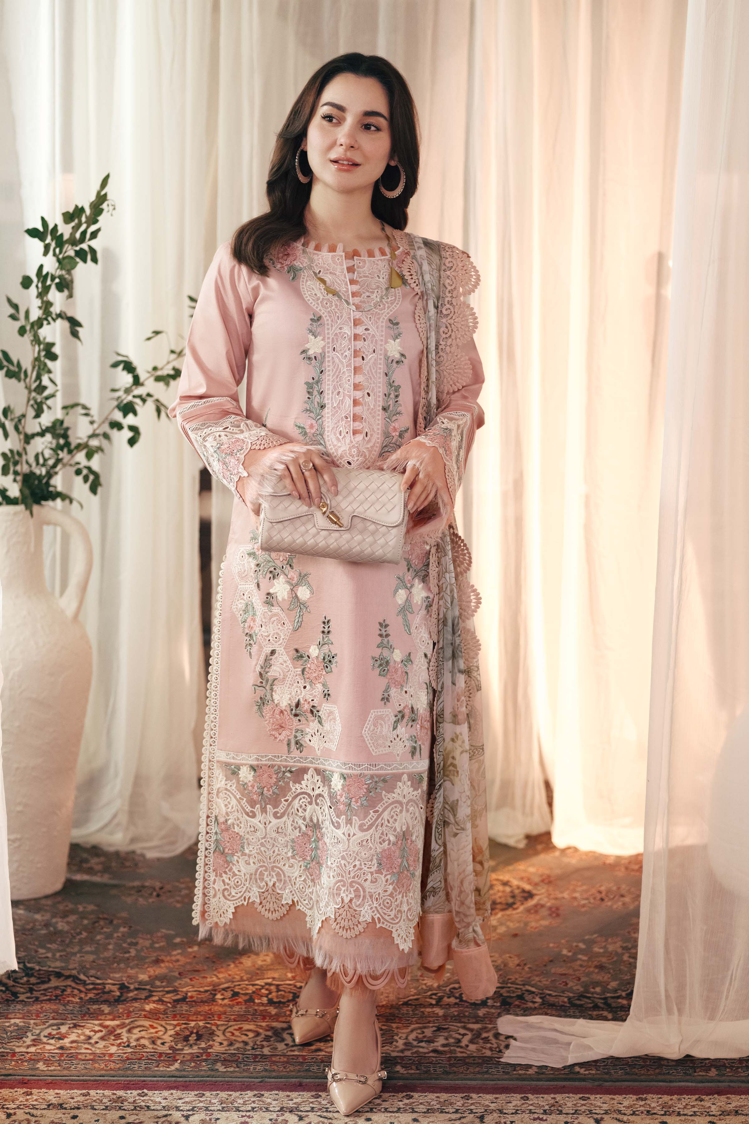 JADE-3PC DHANAK EMBROIDERED SHIRT WITH COUTRAI PRINTED SHAWL AND TROUSER- 501W