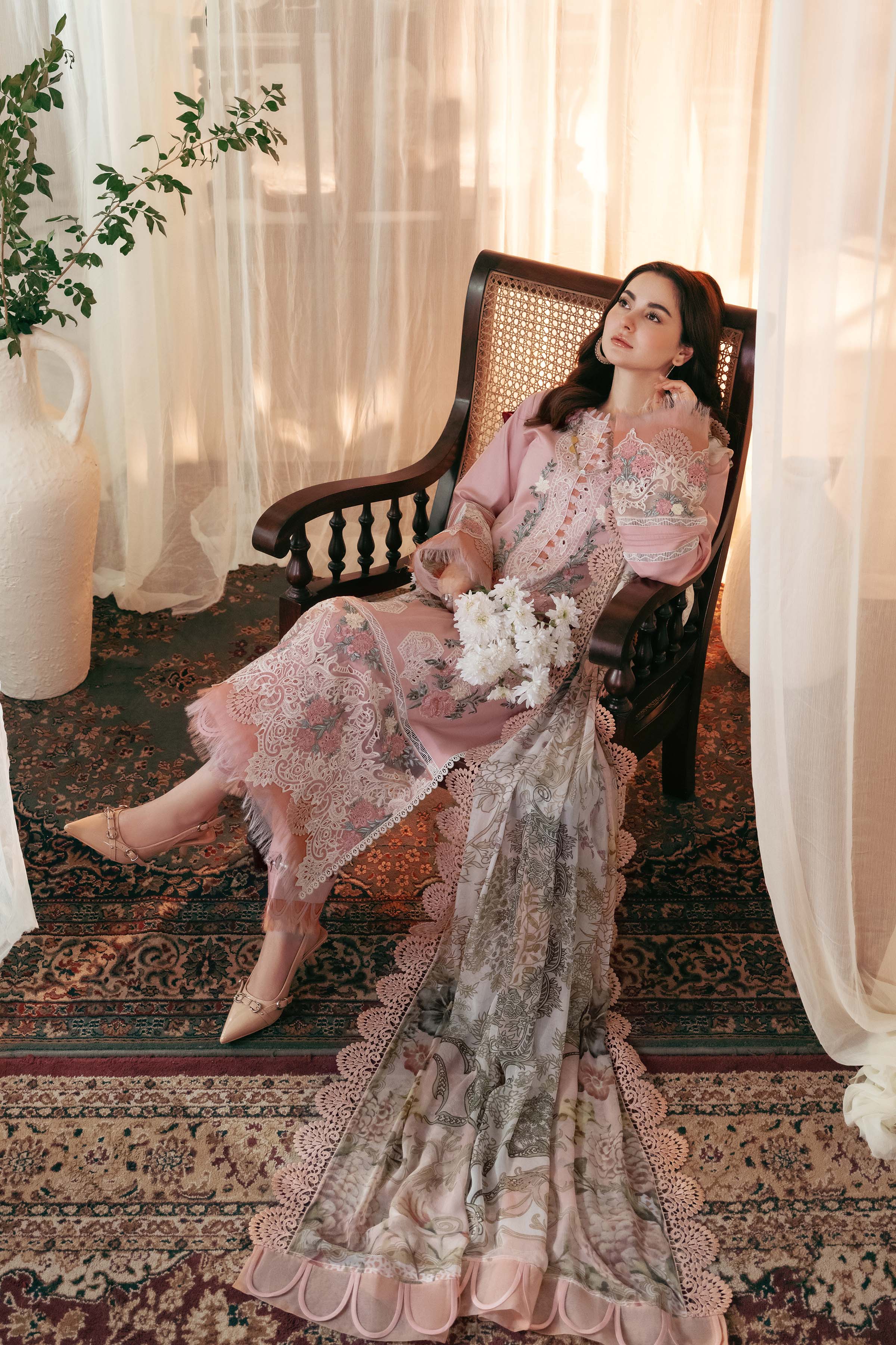 JADE-3PC DHANAK EMBROIDERED SHIRT WITH COUTRAI PRINTED SHAWL AND TROUSER- 501W