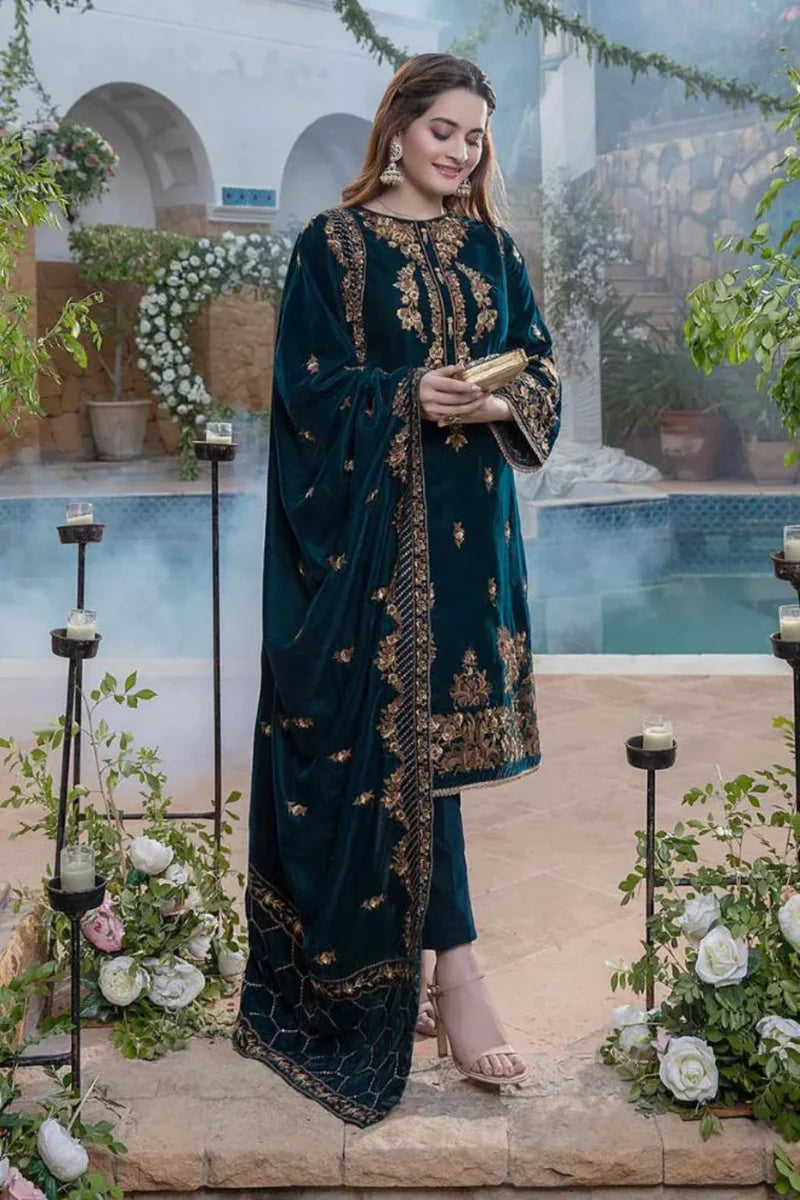 AZURE VELVET 3PC EMBROIDERED WITH VELVET EMBROIDERED DUPATTA-265