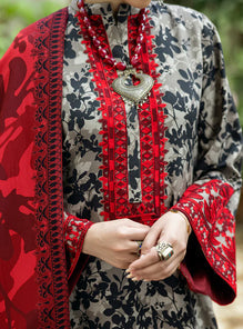 3 Pcs Digital Printed Lawn Shirt Trouser and Dupatta with Embroidered Patches MB 437