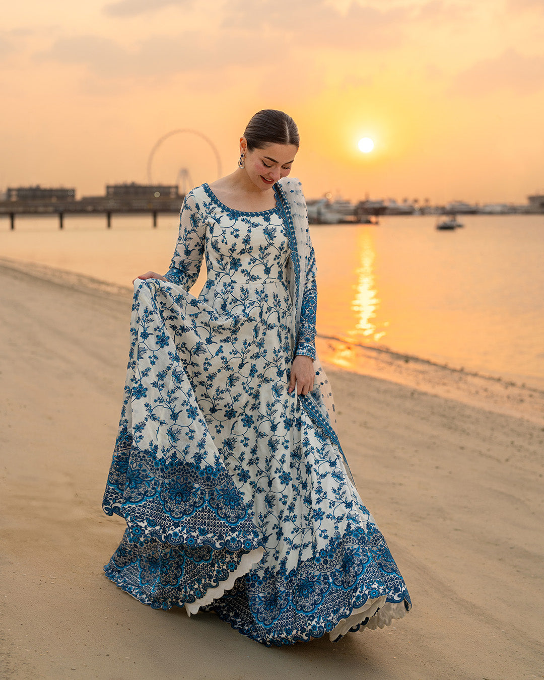 FAIZA SAQLAIN  3PC LAWN EMBROIDERED SHIRT WITH NET EMBROIDERED DUPATTA AND TROUSER 718