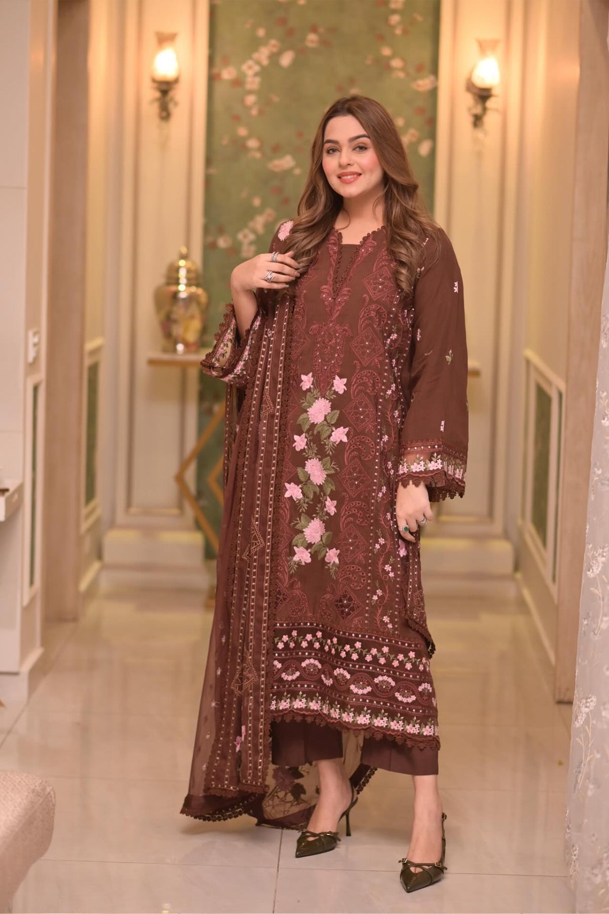 Lawn Unstitched 3pc  Embroidered Collection with Chiffon Dupatta 704