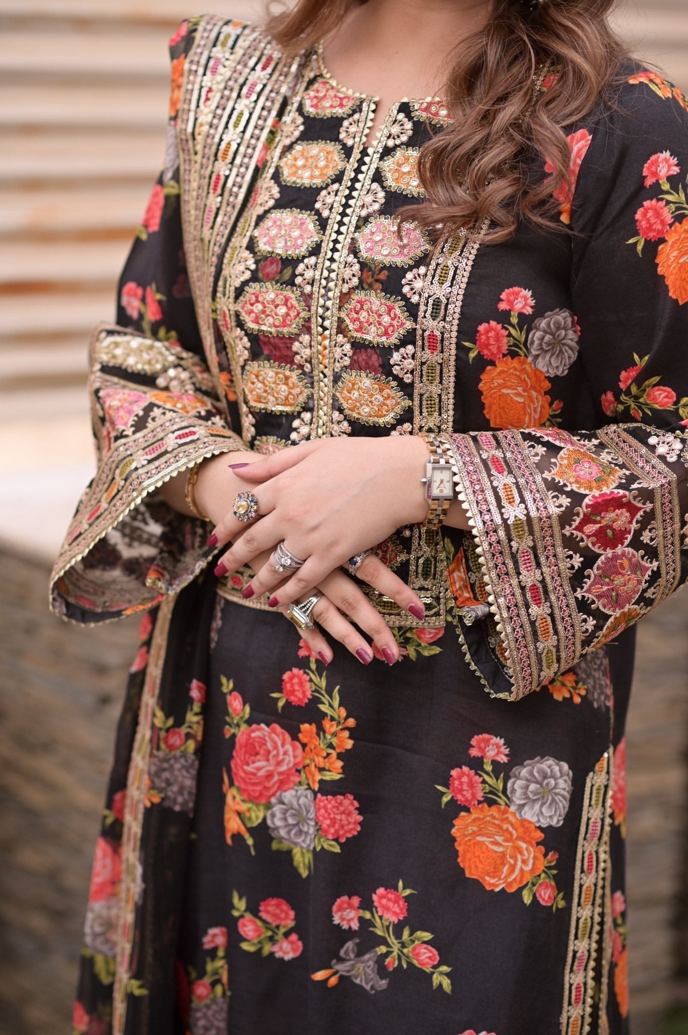 Aneelas Luxury Silk 3 Piece Unstitched Black 263
