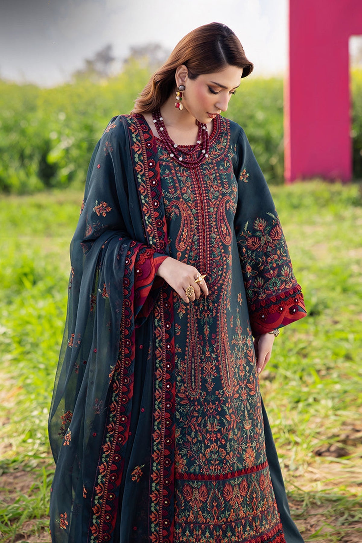 3PC LAWN EMBROIDERED SHIRT WITH CHAFOON  EMBROIDERED DUPATA AND TROUSER - 677