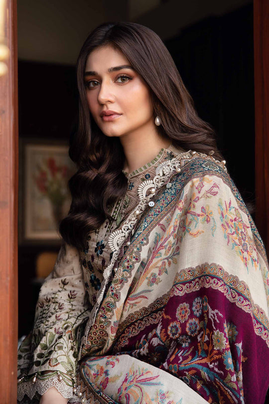 Dhanak-3PC Embroidered Shirt with Digital Printed Wool Shawl - 669