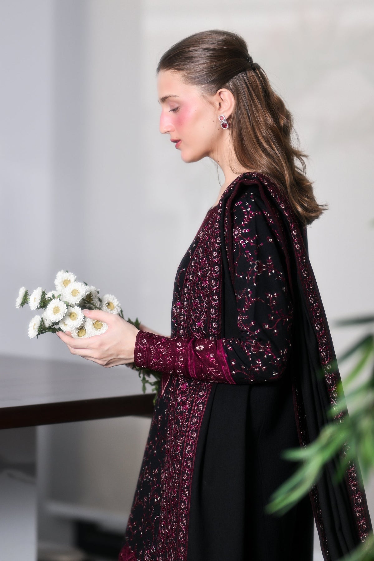 ZAIB-3PC DHANAK EMBROIDERED SHIRT WITH DHANAK EMBROIDERED SHAWL AND TROUSER 63