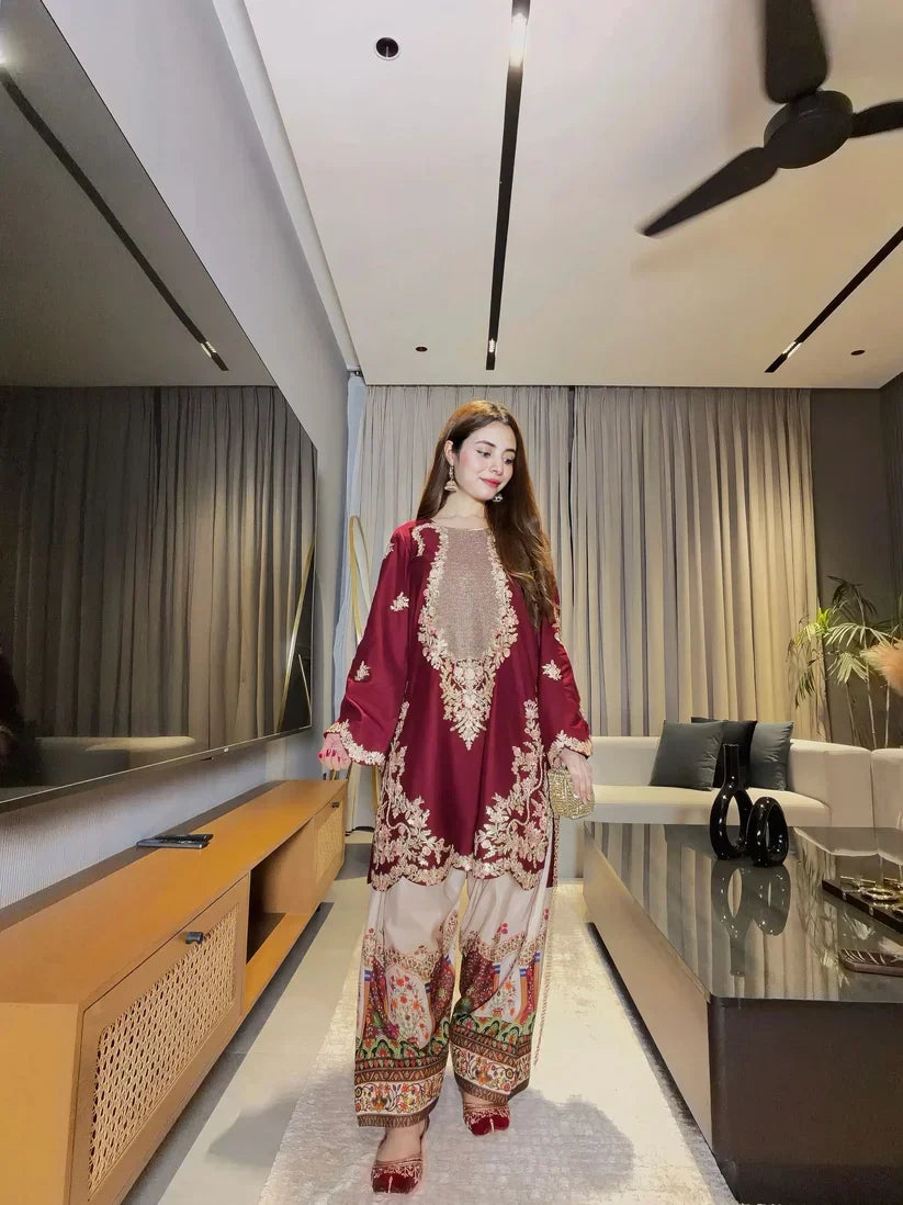 Ethnic Silk Unstitched 2PC Embroidery Suit  44