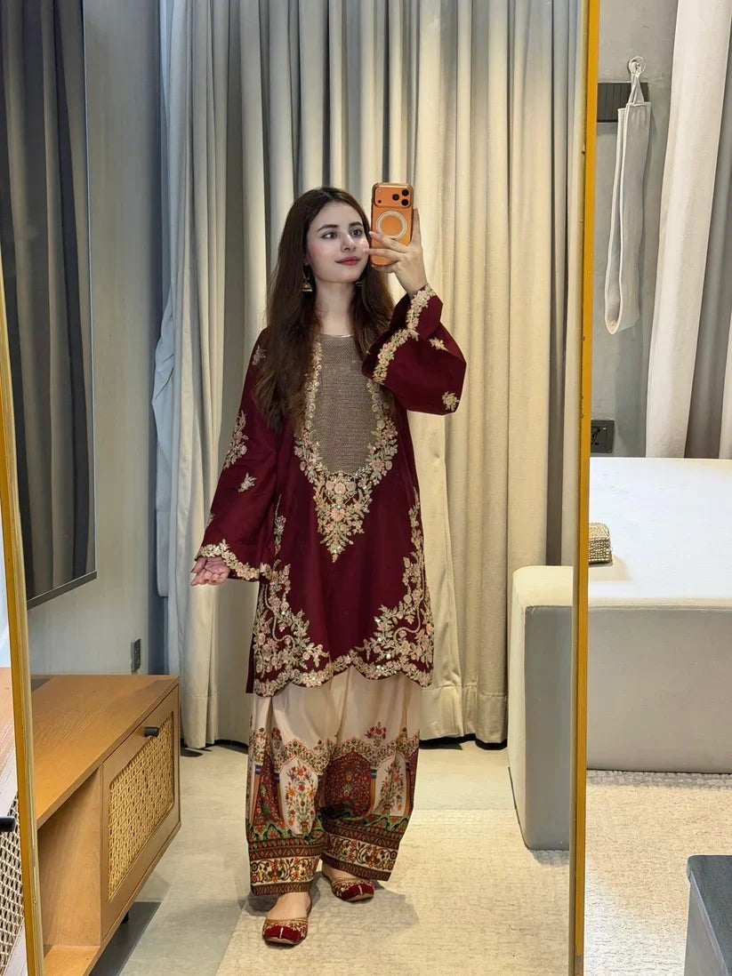 Ethnic Silk Unstitched 2PC Embroidery Suit  44