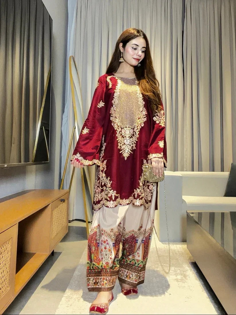 Ethnic Silk Unstitched 2PC Embroidery Suit  44