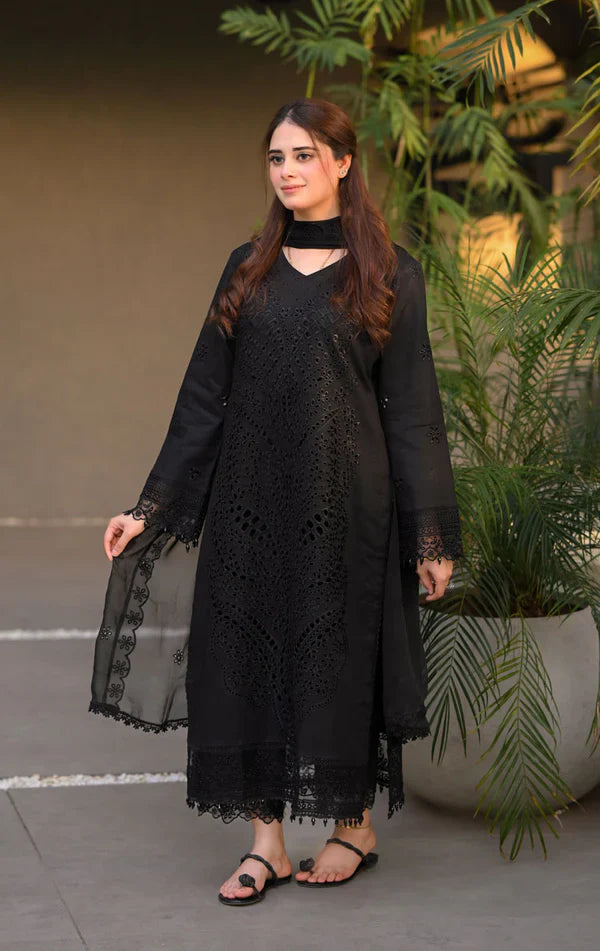 Unstitch BLACK LAWN CHIKANKARI EMBROIDERED SUIT 997