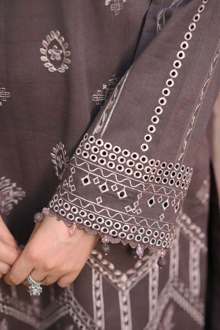- 3PC DHANAK EMBROIDERED SHIRT WITH DHANAK EMBROIDERED SHAWL AND TROUSER - NS 915