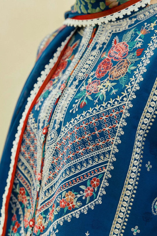 3 Piece Embroidered Lawn Shirt and Trouser with Printed Poly Lawn Dupatta ZS50L