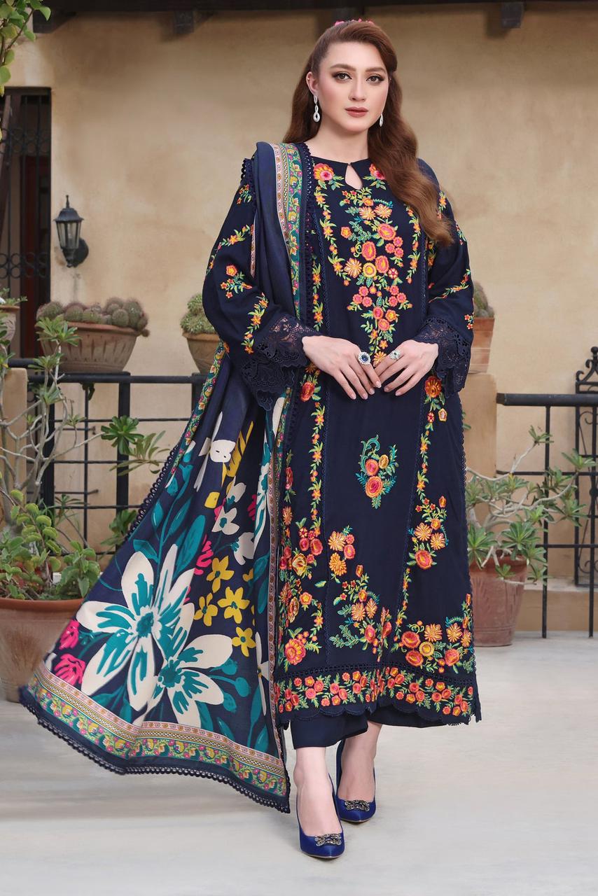 3PC Lawn EMBROIDERED SHIRT WITH COURTRAI PRINTED Dupatta & TROUSER  L 676