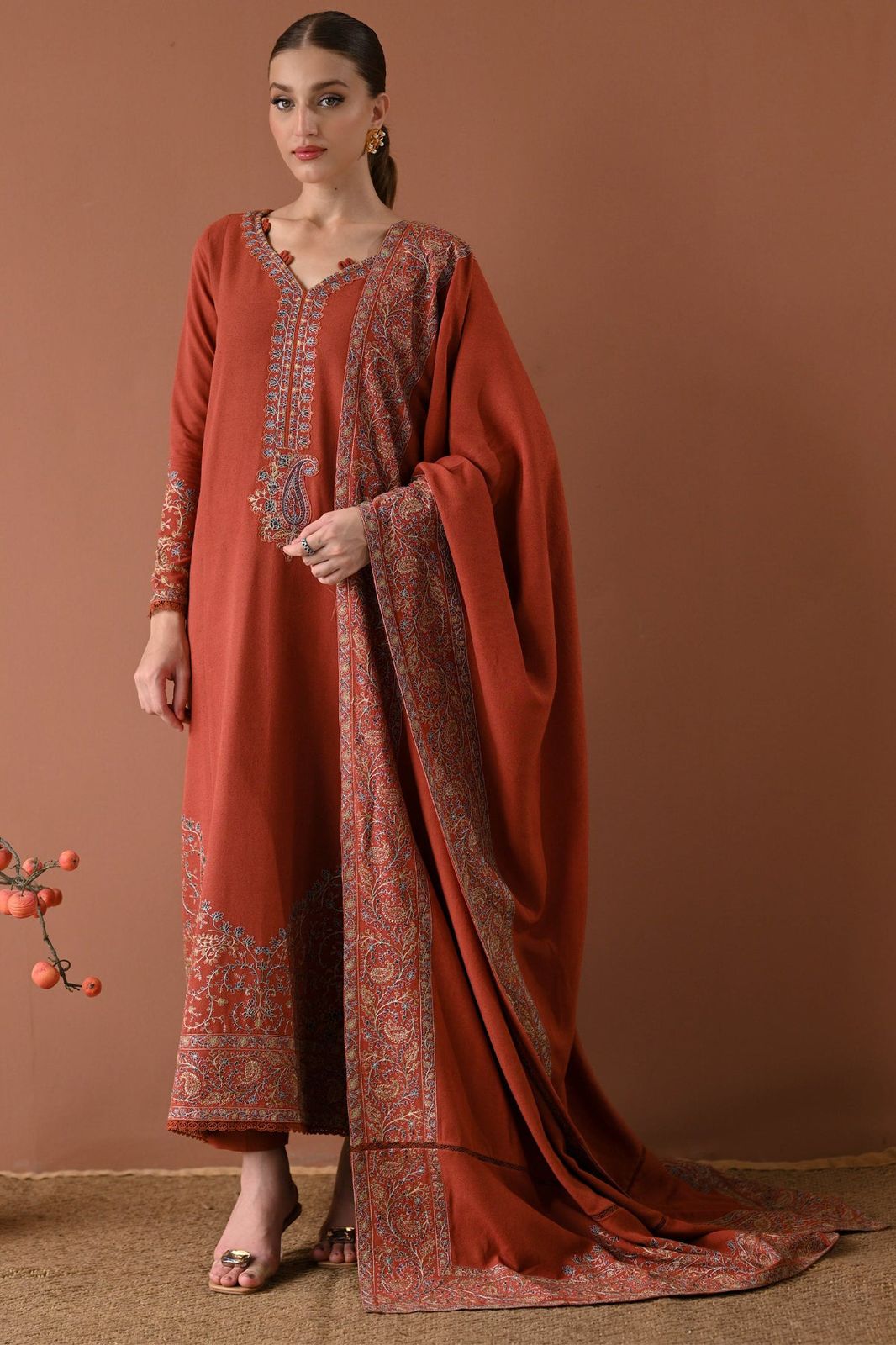 BATIK-3PC DHANAK EMBROIDERED SHIRT WITH DHANAK EMBROIDERED SHAWL AND TROUSER- 678