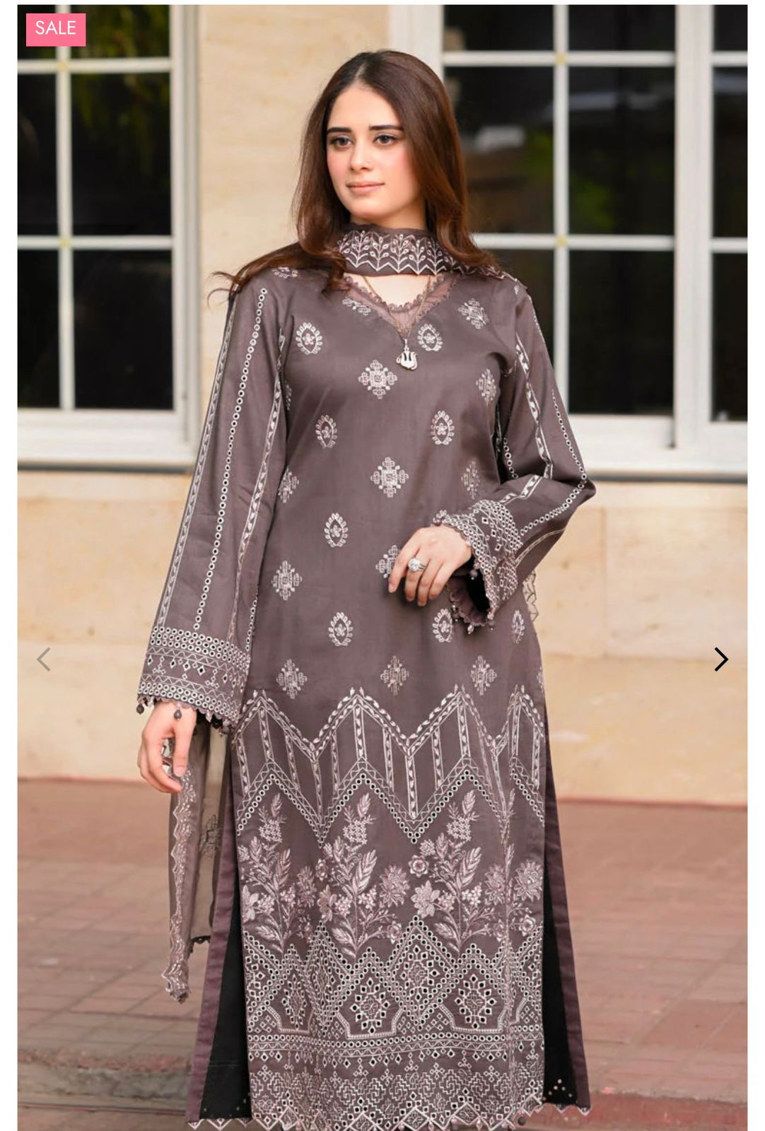 - 3PC DHANAK EMBROIDERED SHIRT WITH DHANAK EMBROIDERED SHAWL AND TROUSER - NS 915