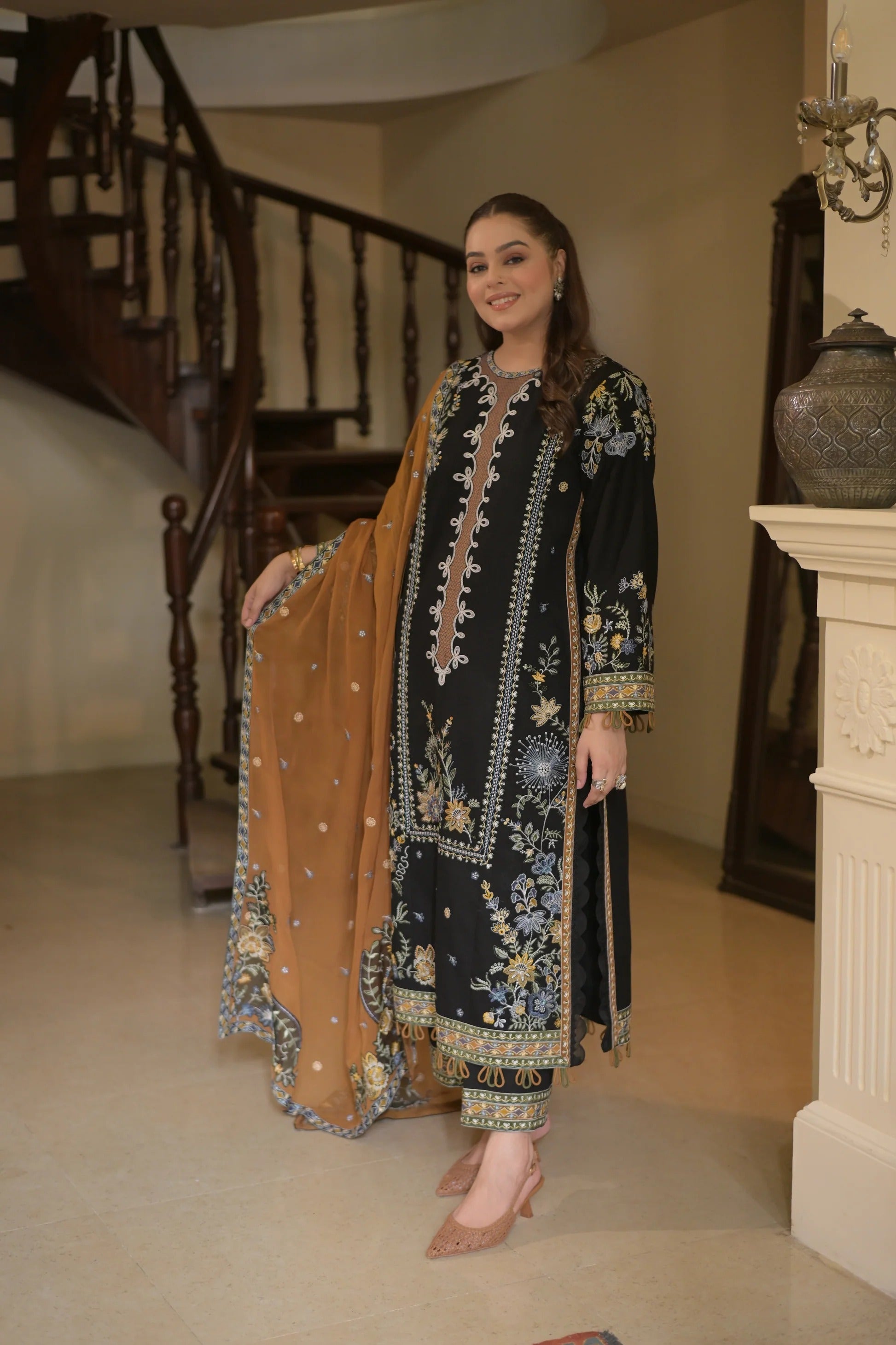 Aneelas Stitched Luxury Karandi Emb Shirt Trouser 3pc 743