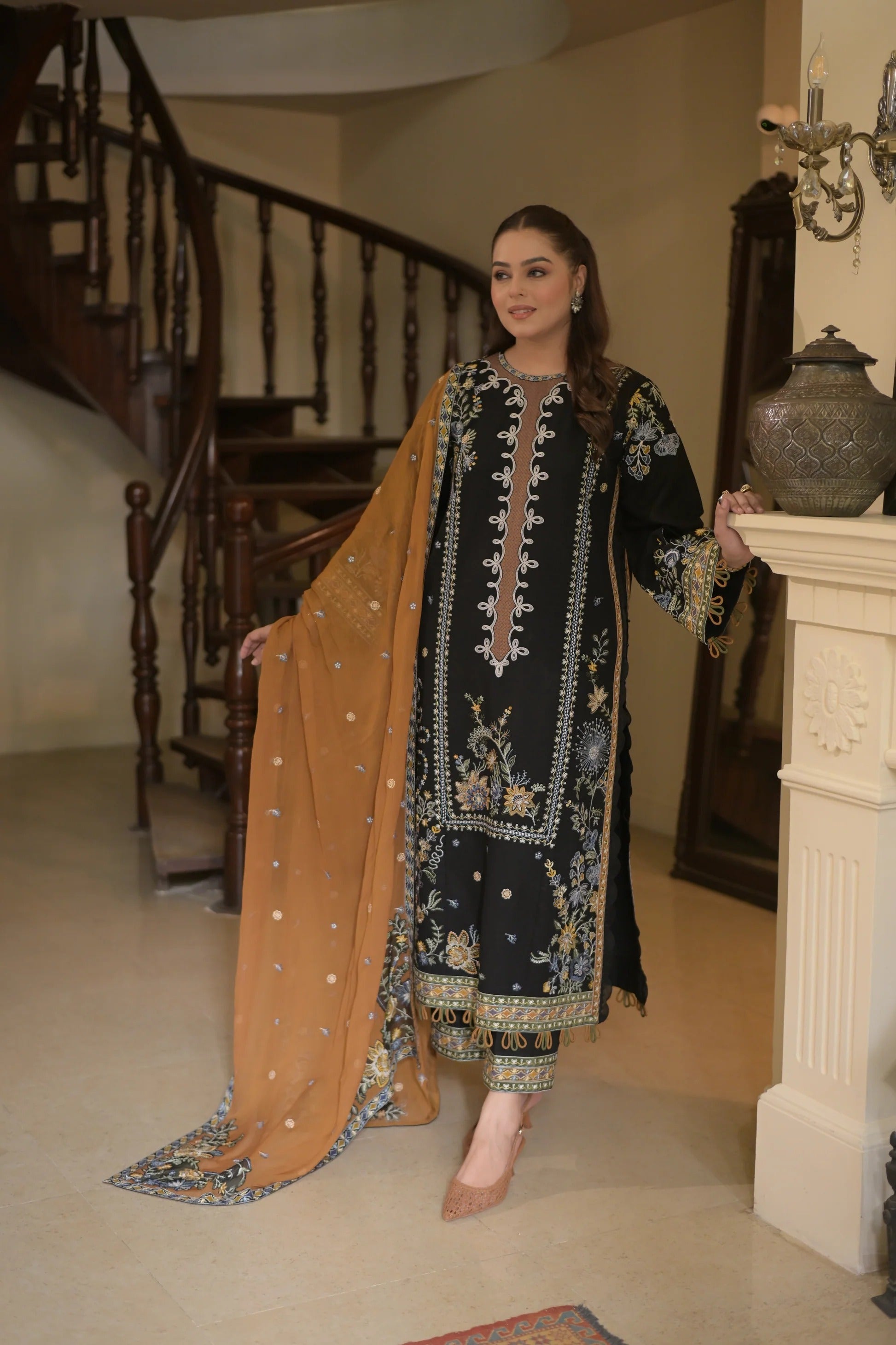 Aneelas Stitched Luxury Karandi Emb Shirt Trouser 3pc 743