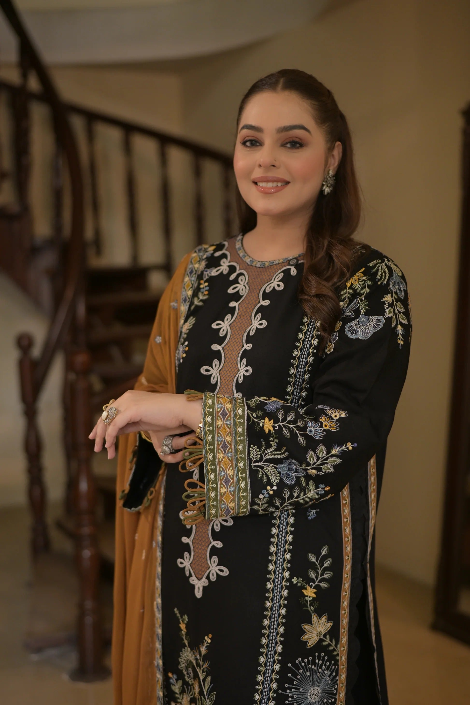 Aneelas Stitched Luxury Karandi Emb Shirt Trouser 3pc 743