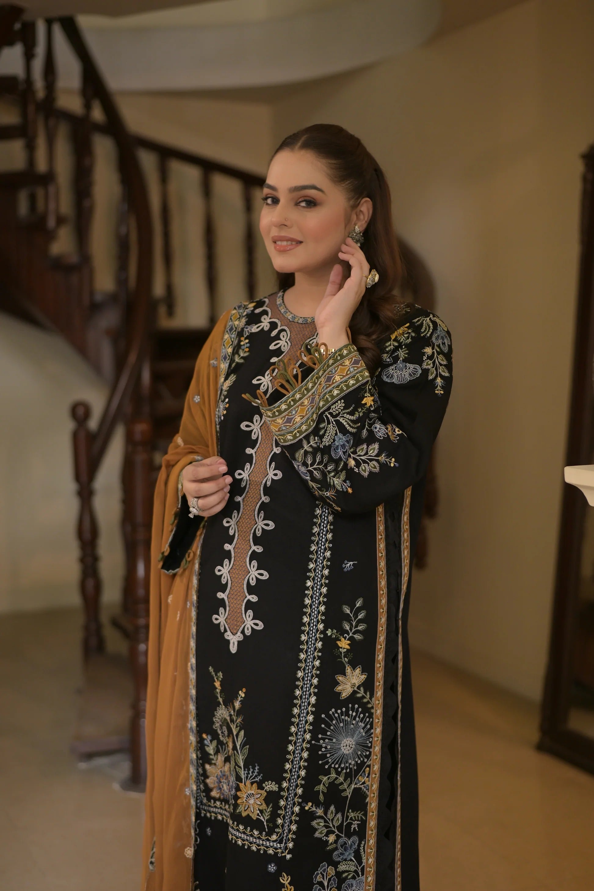 Aneelas Stitched Luxury Karandi Emb Shirt Trouser 3pc 743