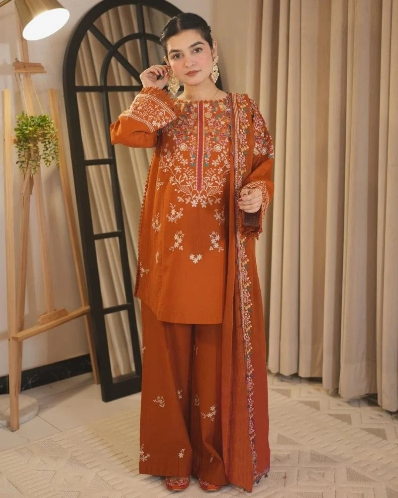 3PC EMBROIDERED DHANAK SUIT 47