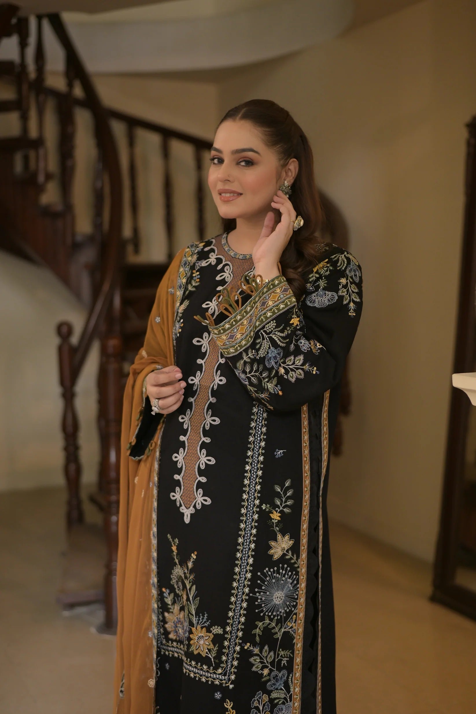 Aneelas Stitched Luxury Karandi Emb Shirt Trouser 3pc 743