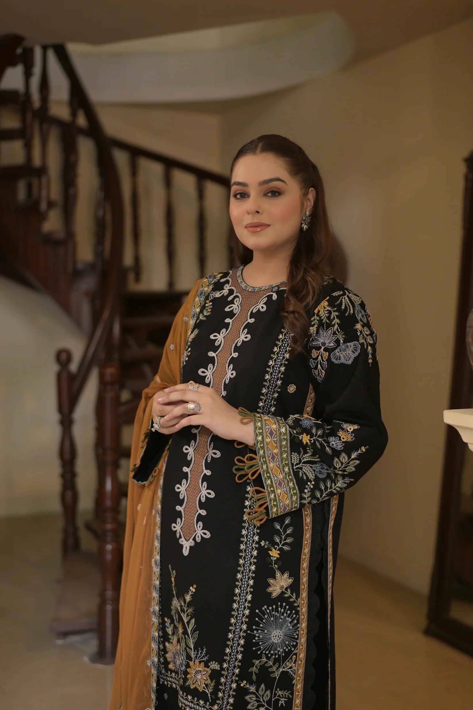 Aneelas Stitched Luxury Karandi Emb Shirt Trouser 3pc 743