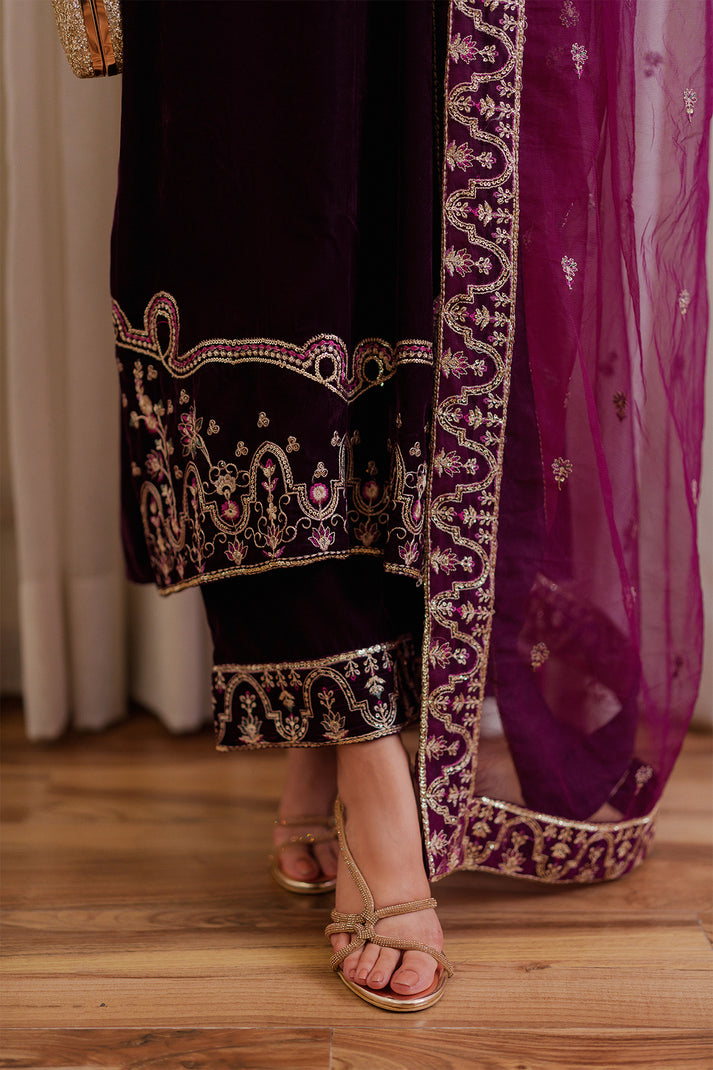 VELVET 3PC EMBROIDERED WITH CHIFFION EMBROIDERED DUPATTA V65