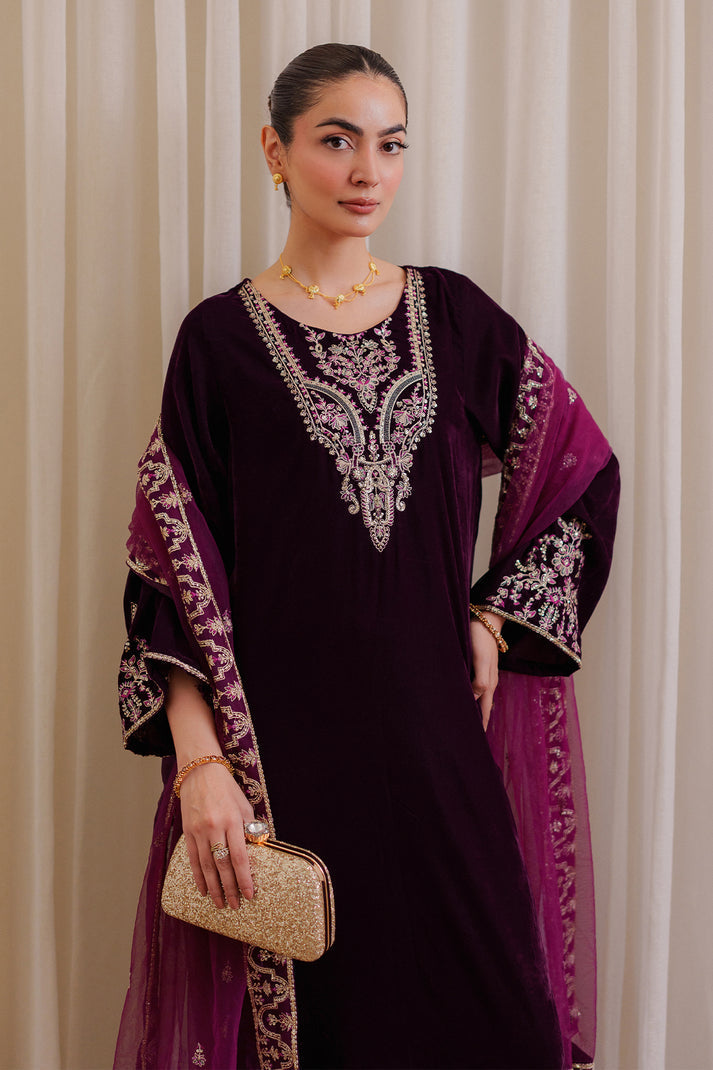 VELVET 3PC EMBROIDERED WITH CHIFFION EMBROIDERED DUPATTA V65