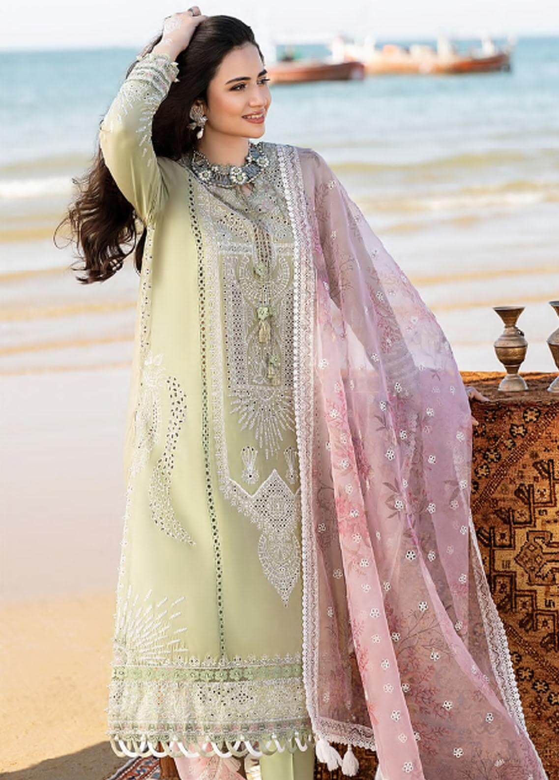 3 Piece Embroidered Lawn Shirt with Printed Organza Dupatta CH10